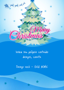 Cartão azul com árvore de Natal