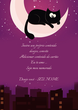 Cartão com gatinho na lua
