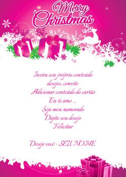 Cartão de Natal branco e rosa