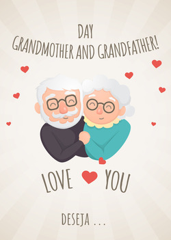 Um cartão com os avós em seus braços